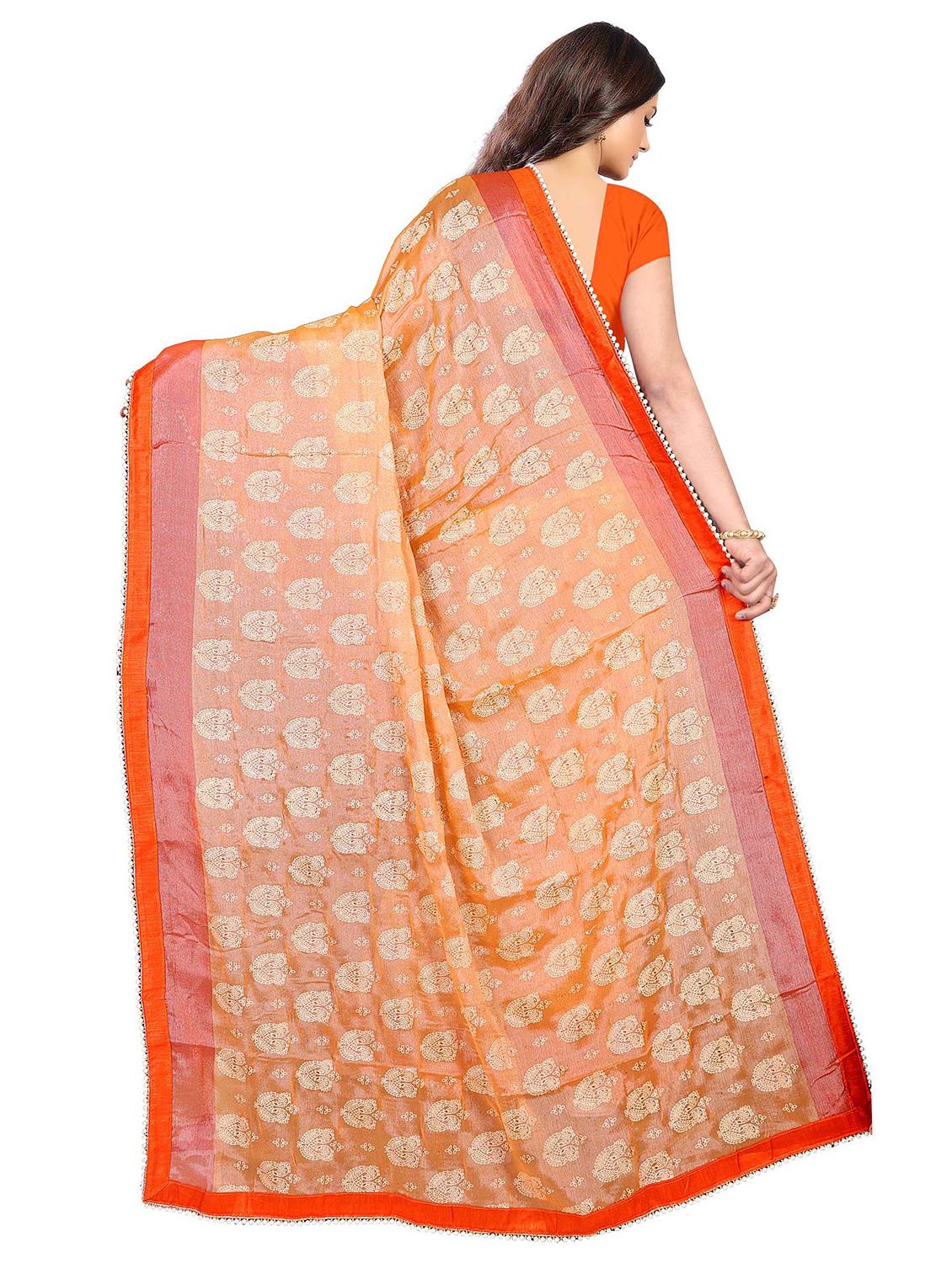 orange chiffon bordered saree with blouse - 18283929 - Zoom Image - 2