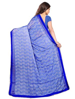 lace bordered printed saree with blouse - 18283932 - Standard Image - 2