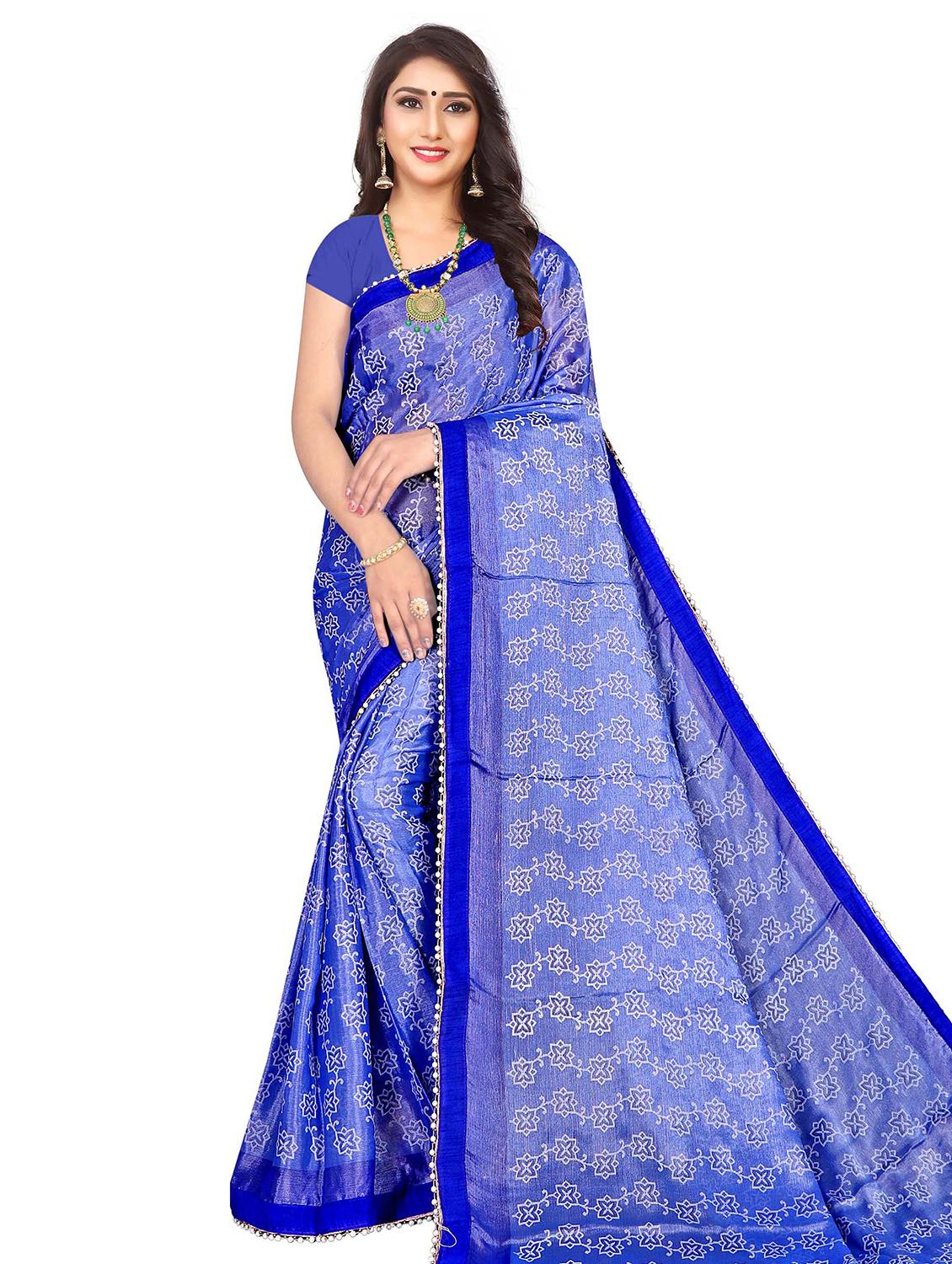 lace bordered printed saree with blouse - 18283932 - Zoom Image - 1