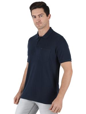 navy blue solid polo t-shirt - 18284050 - Standard Image - 2