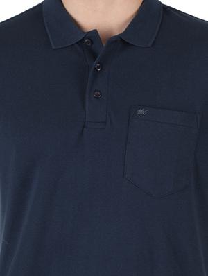 navy blue solid polo t-shirt - 18284050 - Standard Image - 4