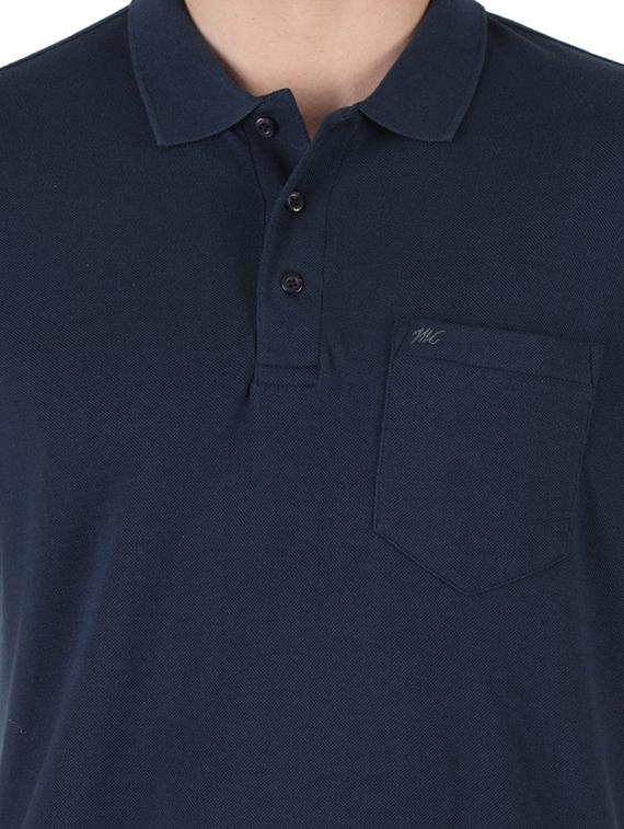 navy blue solid polo t-shirt - 18284050 - Zoom Image - 4