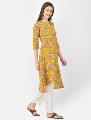 yellow printed a-line kurta - 18284558 - Standard Image - 2
