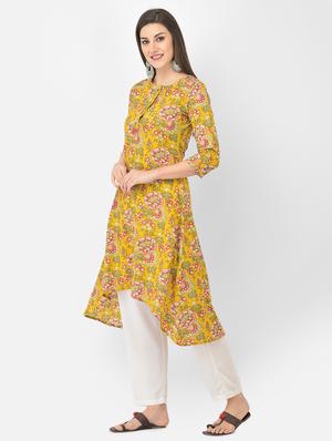 yellow printed a-line kurta - 18284558 - Standard Image - 3