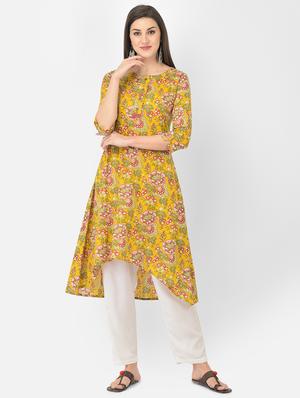 yellow printed a-line kurta - 18284558 - Standard Image - 4