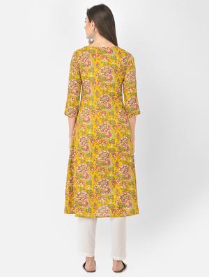 yellow printed a-line kurta - 18284558 - Standard Image - 5