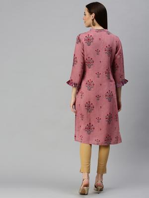 purple cotton blend straight kurta - 18284959 - Standard Image - 3