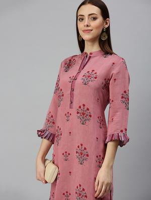 purple cotton blend straight kurta - 18284959 - Standard Image - 4