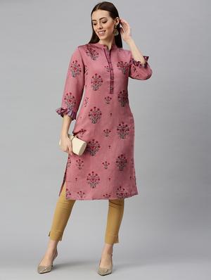 purple cotton blend straight kurta - 18284959 - Standard Image - 5