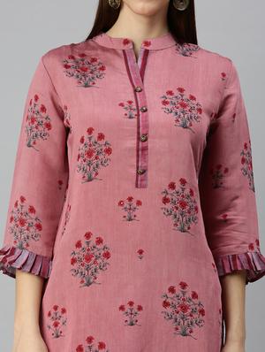 purple cotton blend straight kurta - 18284959 - Standard Image - 6