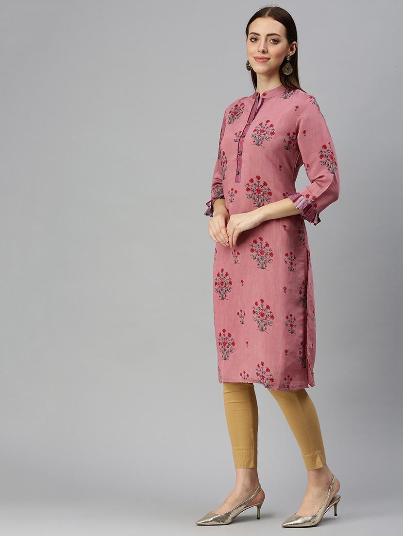 purple cotton blend straight kurta - 18284959 - Zoom Image - 2