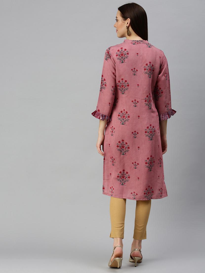 purple cotton blend straight kurta - 18284959 - Zoom Image - 3