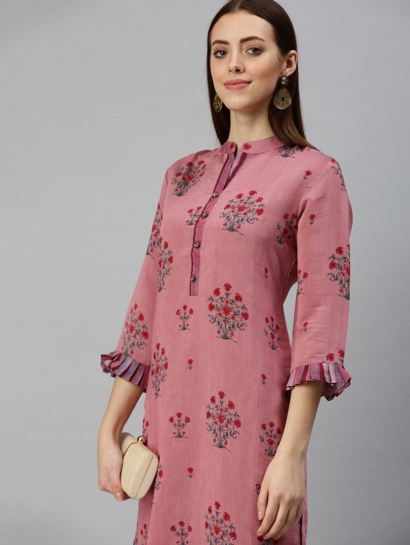 purple cotton blend straight kurta - 18284959 - Zoom Image - 4