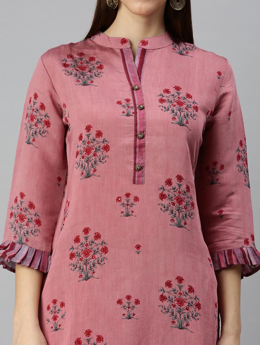 purple cotton blend straight kurta - 18284959 - Zoom Image - 6