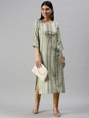 green cotton blend straight kurta - 18284980 - Standard Image - 2