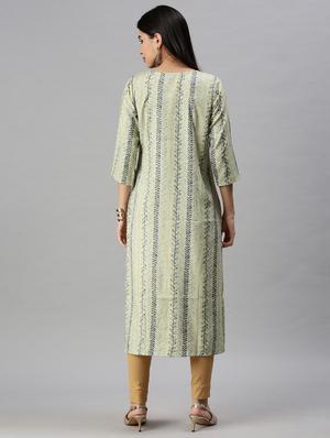 green cotton blend straight kurta - 18284980 - Standard Image - 3