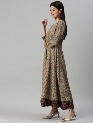 brown printed anarkali kurta - 18284997 - Standard Image - 2