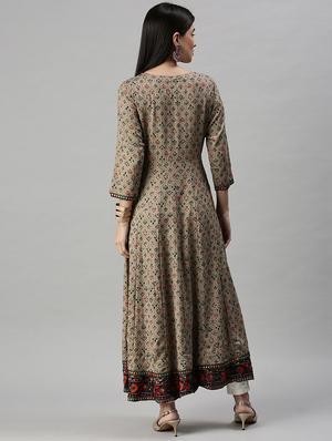 brown printed anarkali kurta - 18284997 - Standard Image - 4