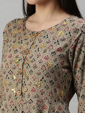 brown printed anarkali kurta - 18284997 - Standard Image - 5