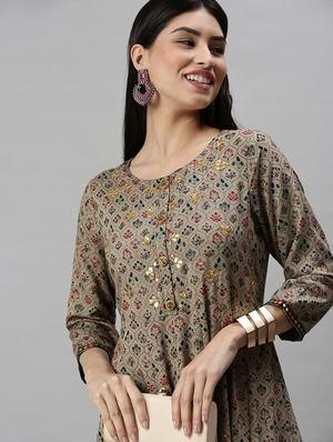 brown printed anarkali kurta - 18284997 - Standard Image - 6