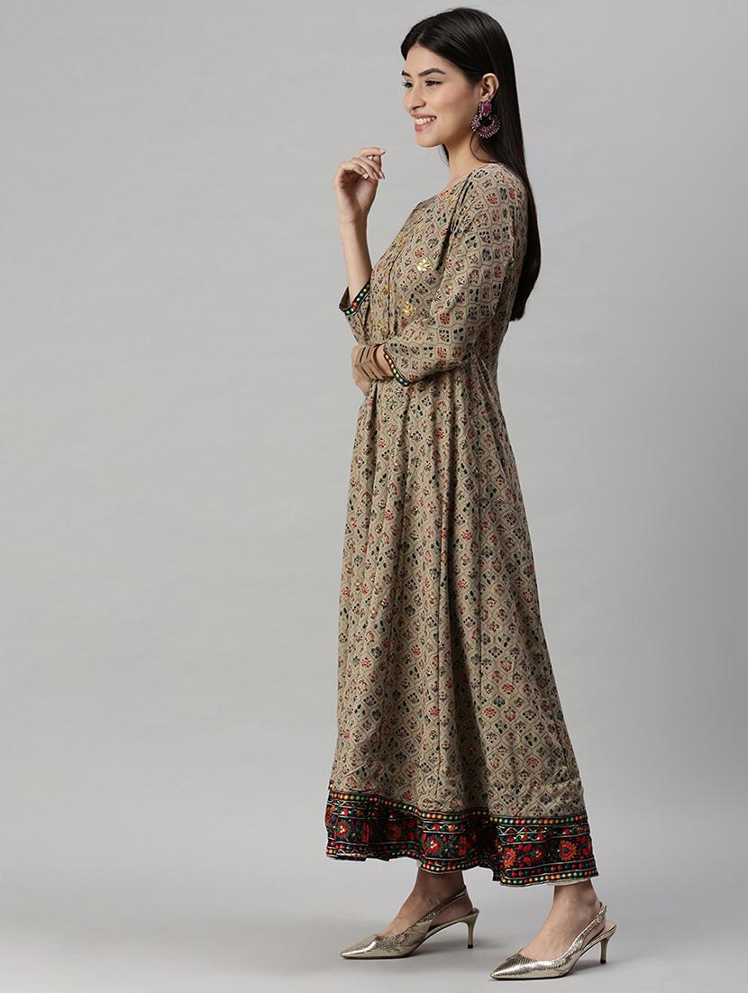 brown printed anarkali kurta - 18284997 - Zoom Image - 2