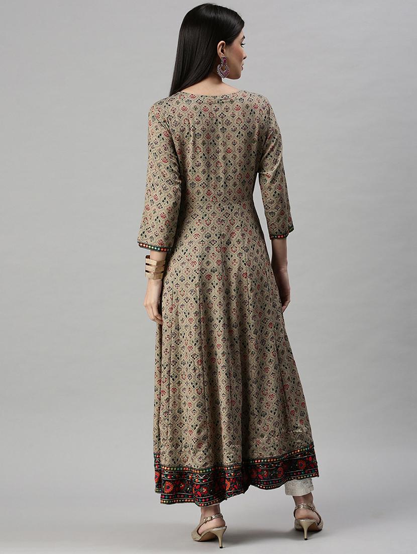 brown printed anarkali kurta - 18284997 - Zoom Image - 4
