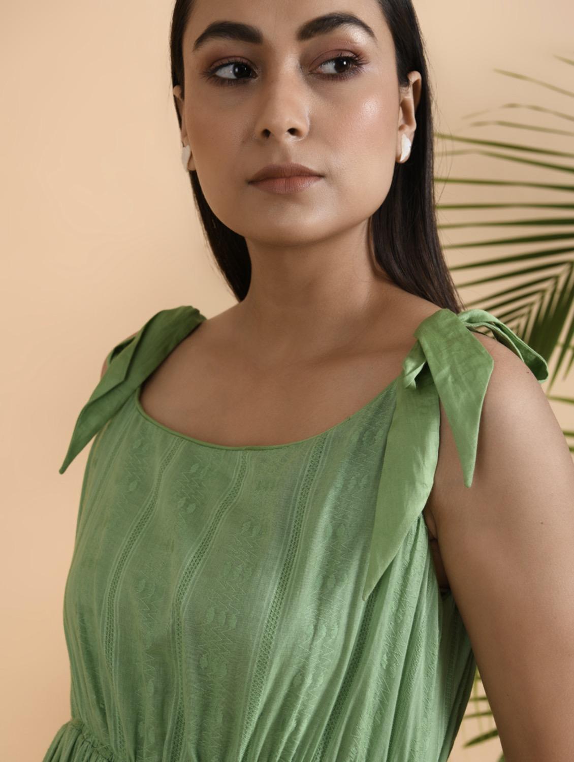 tie knot shoulder fit & flare dress - 18285061 - Zoom Image - 4