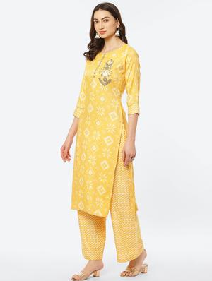 yellow rayon kurta palazzo set - 18285321 - Standard Image - 3