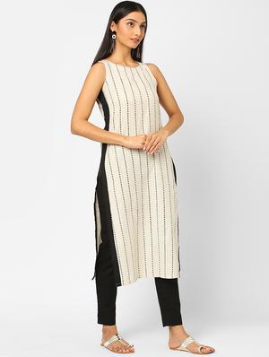 white striped straight kurta - 18285360 - Standard Image - 2