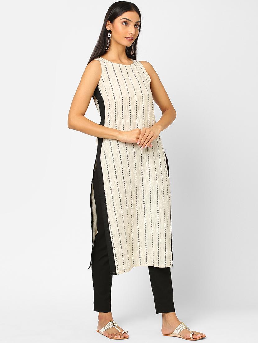 white striped straight kurta - 18285360 - Zoom Image - 2