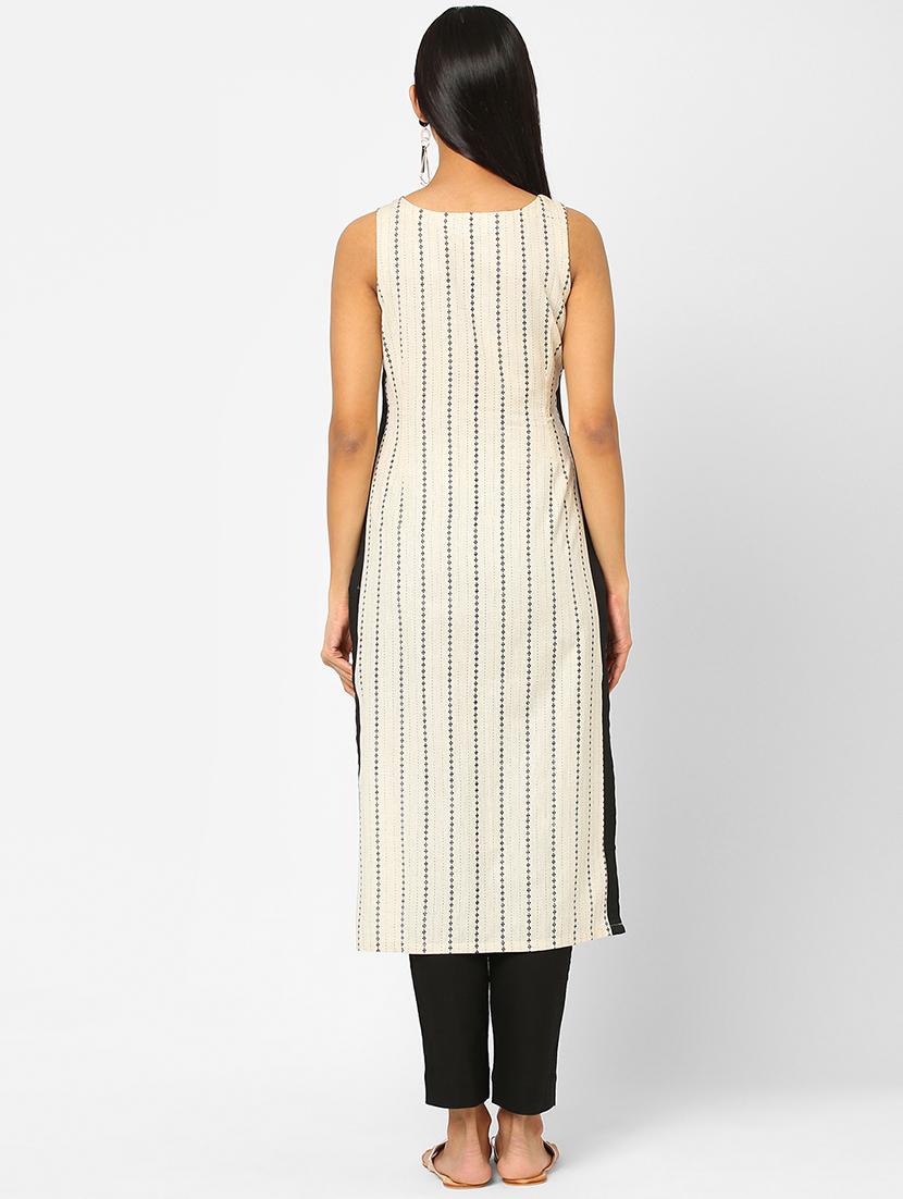 white striped straight kurta - 18285360 - Zoom Image - 3