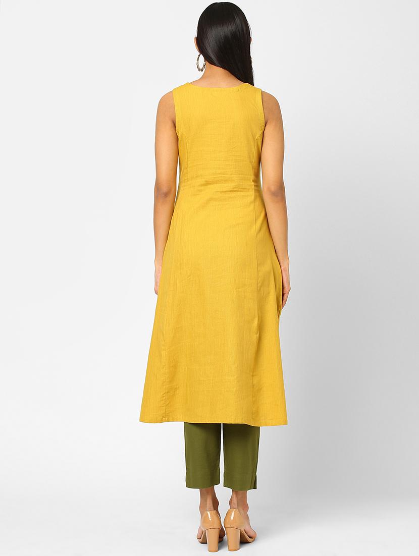 yellow printed a-line kurta - 18285361 - Zoom Image - 3