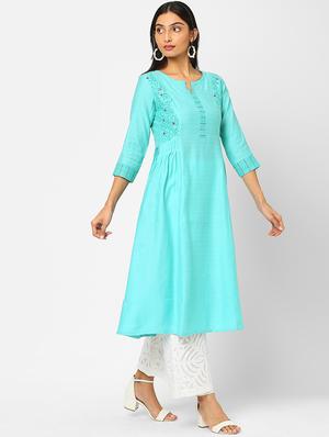 blue printed flared kurta - 18285368 - Standard Image - 2