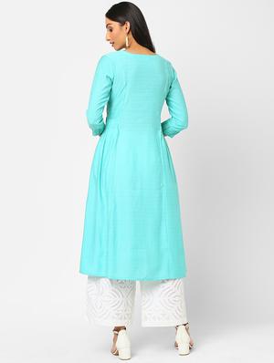 blue printed flared kurta - 18285368 - Standard Image - 3