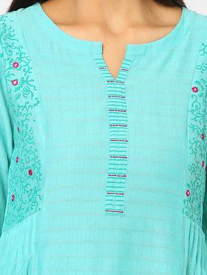 blue printed flared kurta - 18285368 - Standard Image - 4