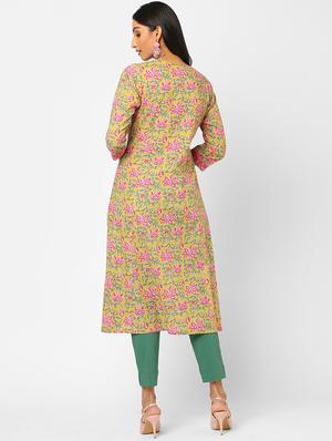 yellow printed a-line kurta - 18285370 - Standard Image - 3