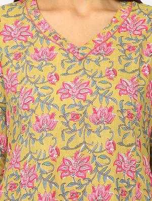 yellow printed a-line kurta - 18285370 - Standard Image - 4