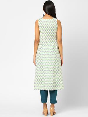 white printed a-line kurta - 18285375 - Standard Image - 3