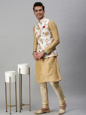 white printed nehru jacket - 18285445 - Standard Image - 4