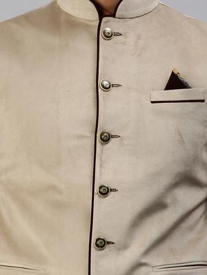 beige solid nehru jacket - 18285458 - Standard Image - 5