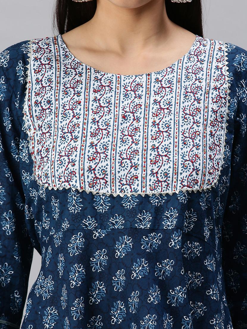 blue cotton blend kurta dupatta set - 18285560 - Zoom Image - 5
