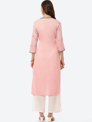 peach printed straight kurta - 18285872 - Standard Image - 3