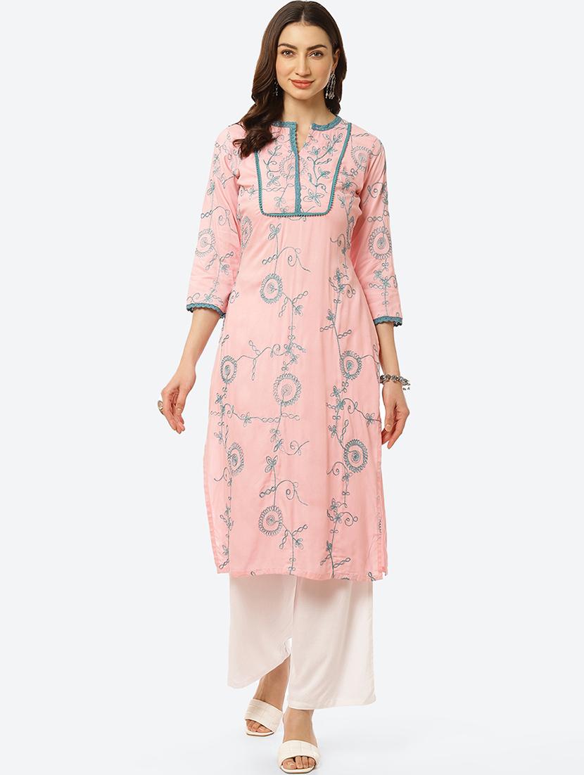 peach printed straight kurta - 18285872 - Zoom Image - 1