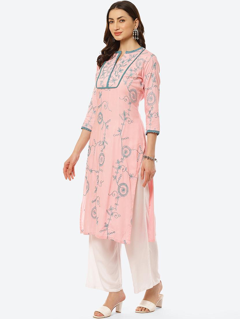 peach printed straight kurta - 18285872 - Zoom Image - 2
