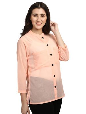 mandarin neck solid shirt - 18287141 - Standard Image - 3