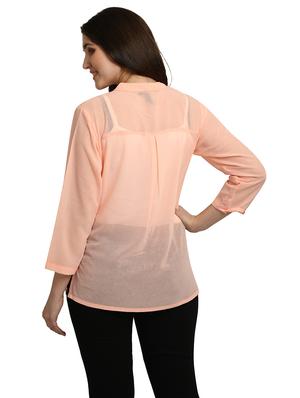mandarin neck solid shirt - 18287141 - Standard Image - 4