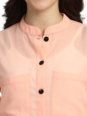 mandarin neck solid shirt - 18287141 - Standard Image - 6
