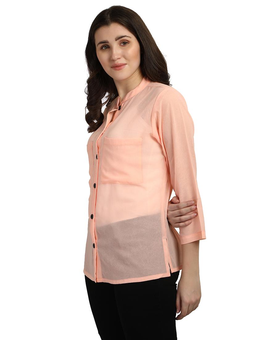 mandarin neck solid shirt - 18287141 - Zoom Image - 2