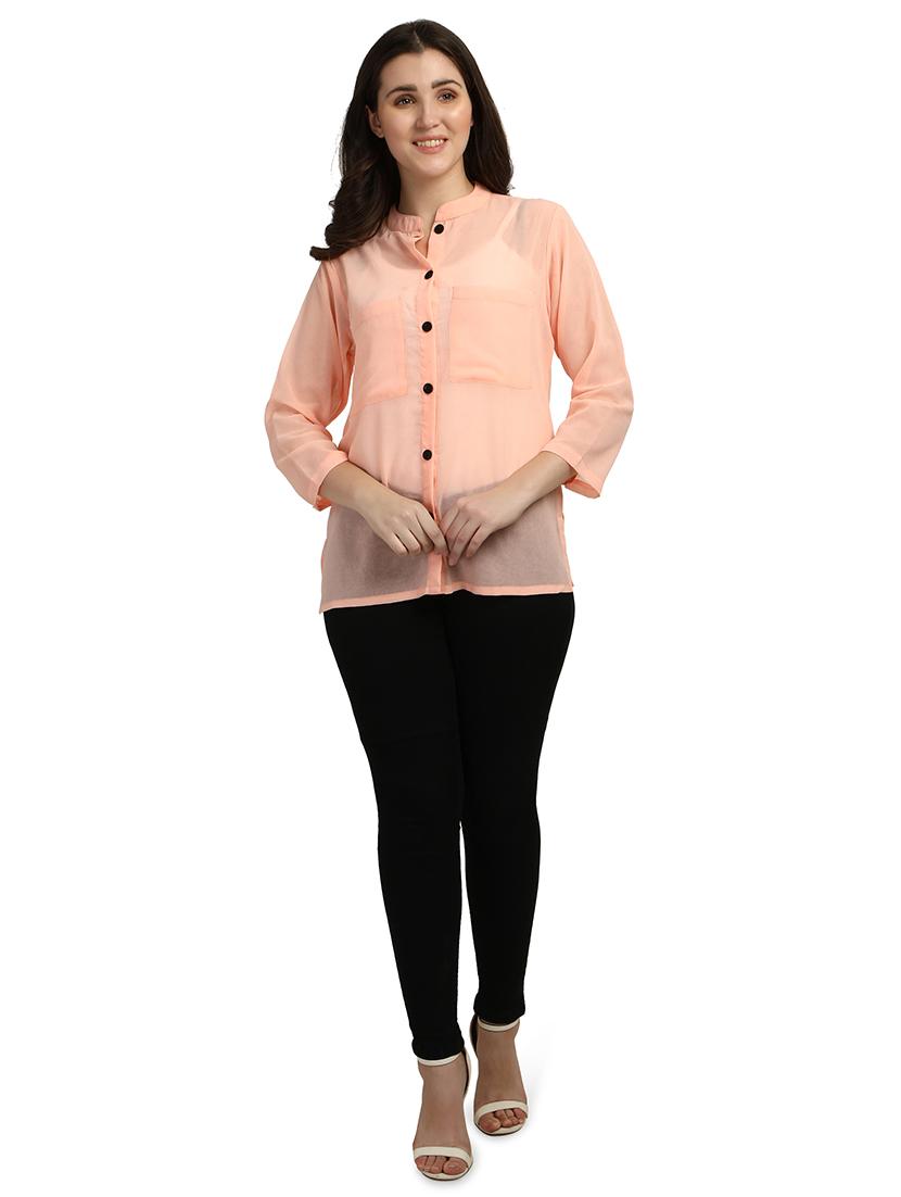 mandarin neck solid shirt - 18287141 - Zoom Image - 5