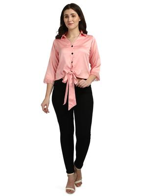 tie front solid shirt - 18287145 - Standard Image - 5